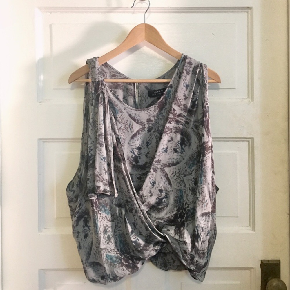 Robert Rodriguez Printed Silk Chiffon Blouse, sz 6